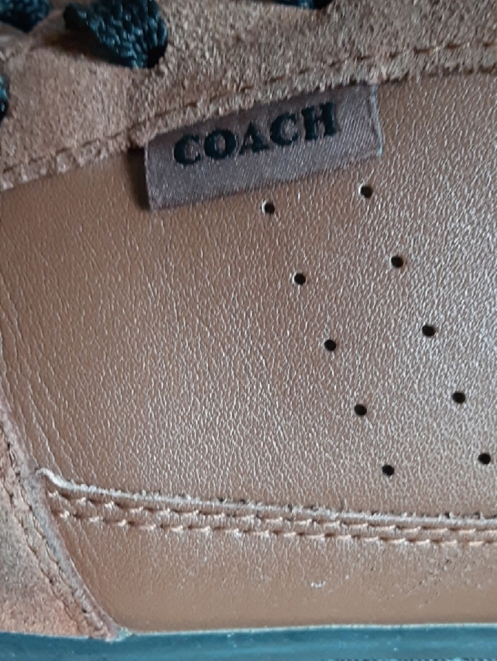 Coach Men's Clip Court Leather Suede Low Top Sneakers Saddle Brown Black 8.5D - Picture 6 of 13